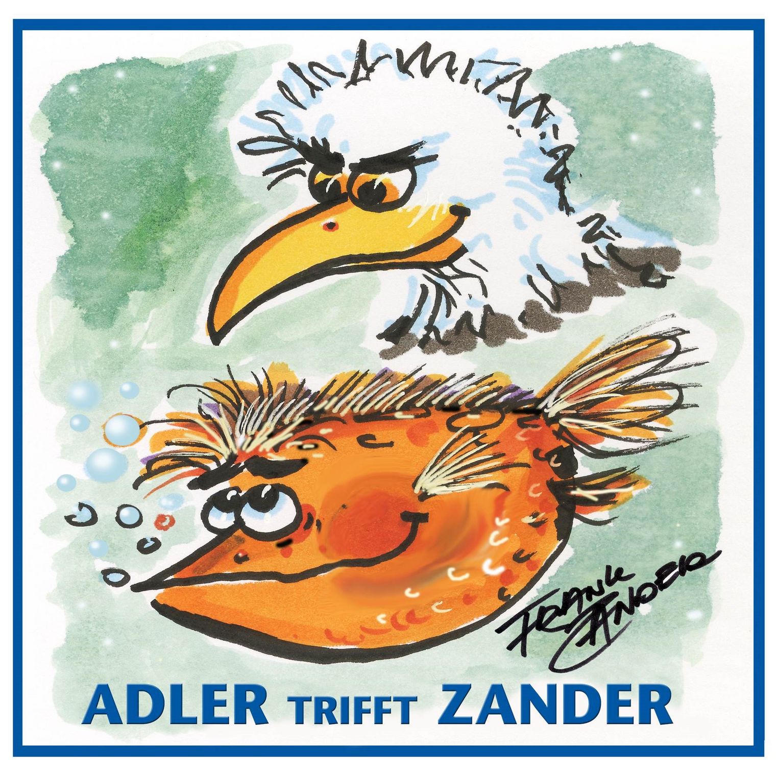 Adler trifft Zander Logo als Zeichnung mit Schriftzug von Frank Zander