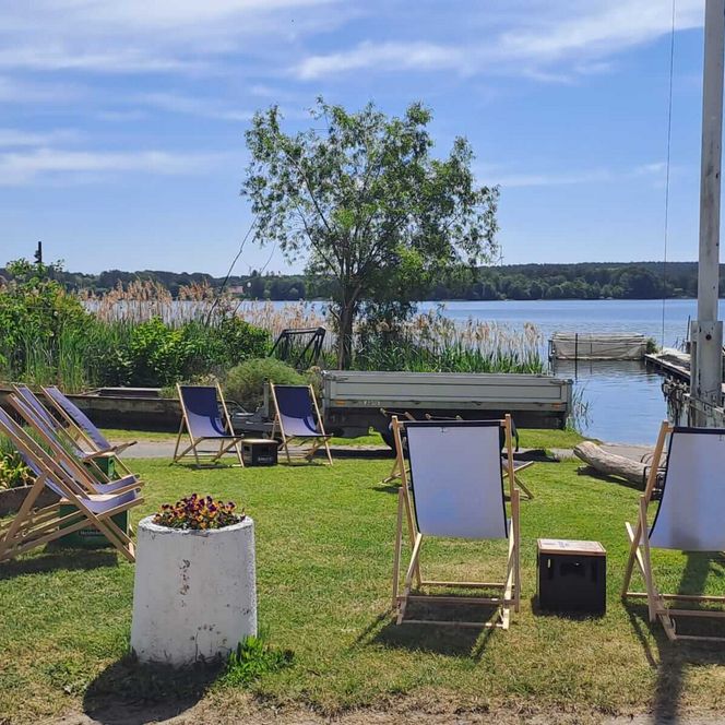 Fischland Scharmützelsee Liegestühle am Ufer im Sommer