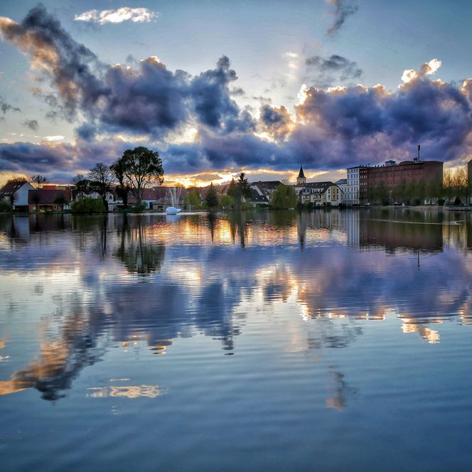 Müllroser See Abendstimmung Blick über den See